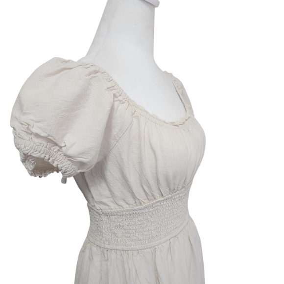 💐Vtg Cottagecore Dress MED Cream Midi Smocked Milk Maid Prairie Boho Peasant - Picture 5 of 14